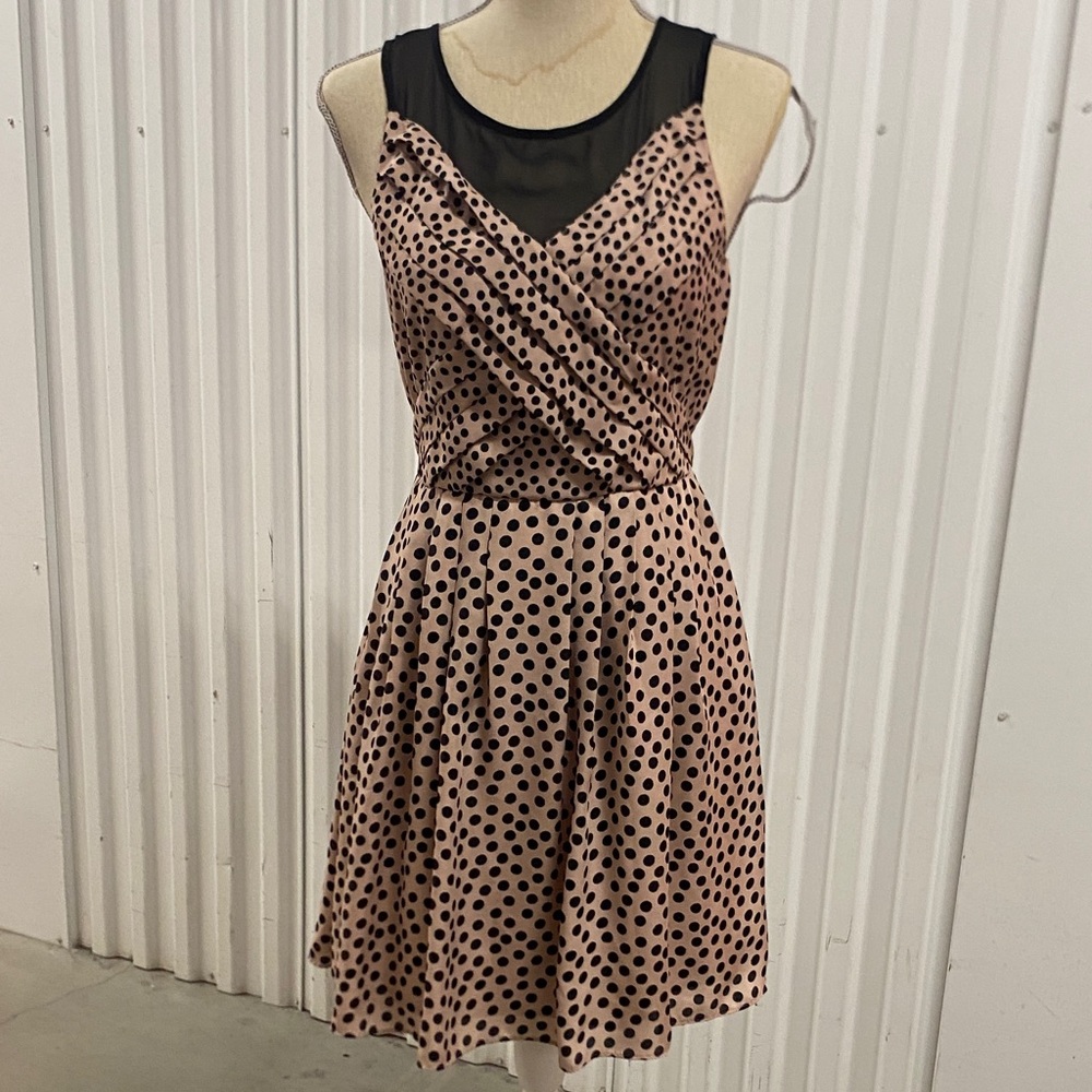 LC Lauren Conrad Blush Pink Polka Dot Mesh Yoke Mini Dress